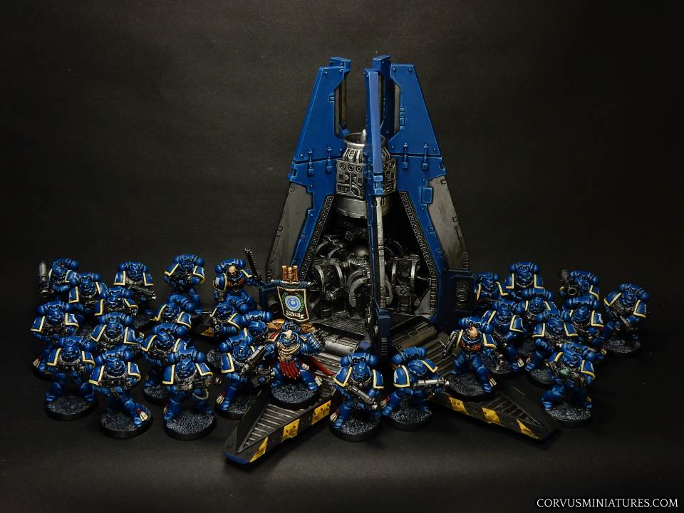 Ultramarines unit with commander and drop pod